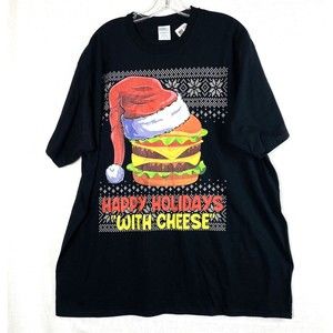 Happy Holidays with Cheese Men's 2XL Samuel Jackson Pulp Fiction Novelty Tee